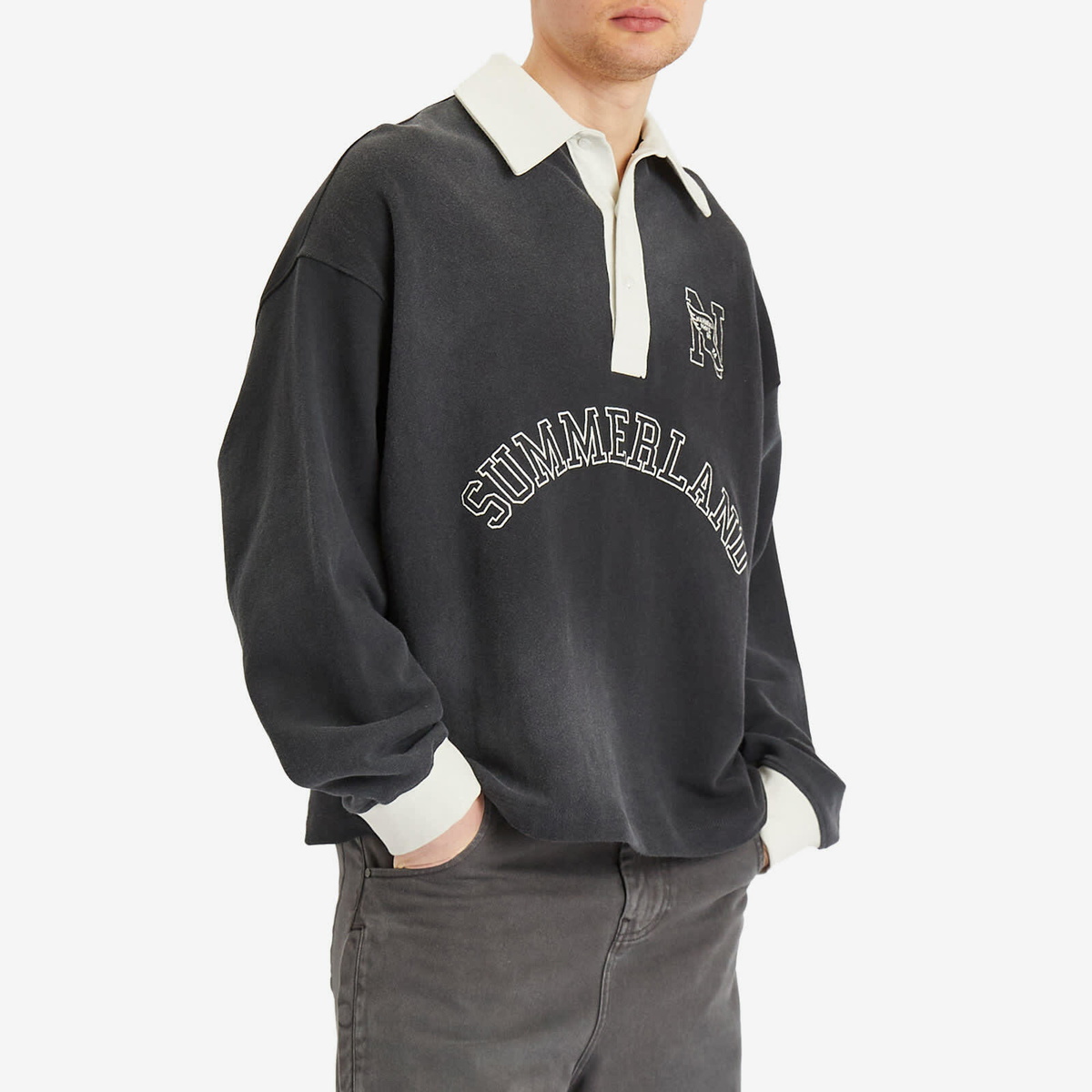 Nahmias Men's N Long Sleeve Polo in Black Terry