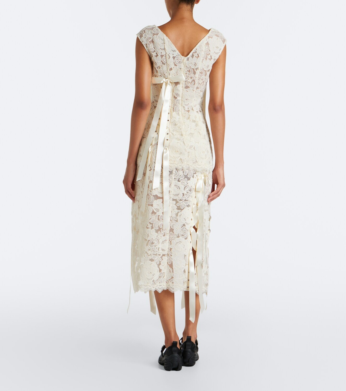 Simone Rocha Unraveling bow-detail lace midi skirt
