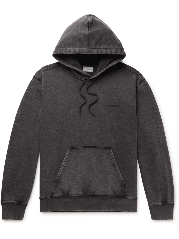 Photo: CARHARTT WIP - Mosby Script Logo-Embroidered Loopback Cotton-Jersey Hoodie - Black