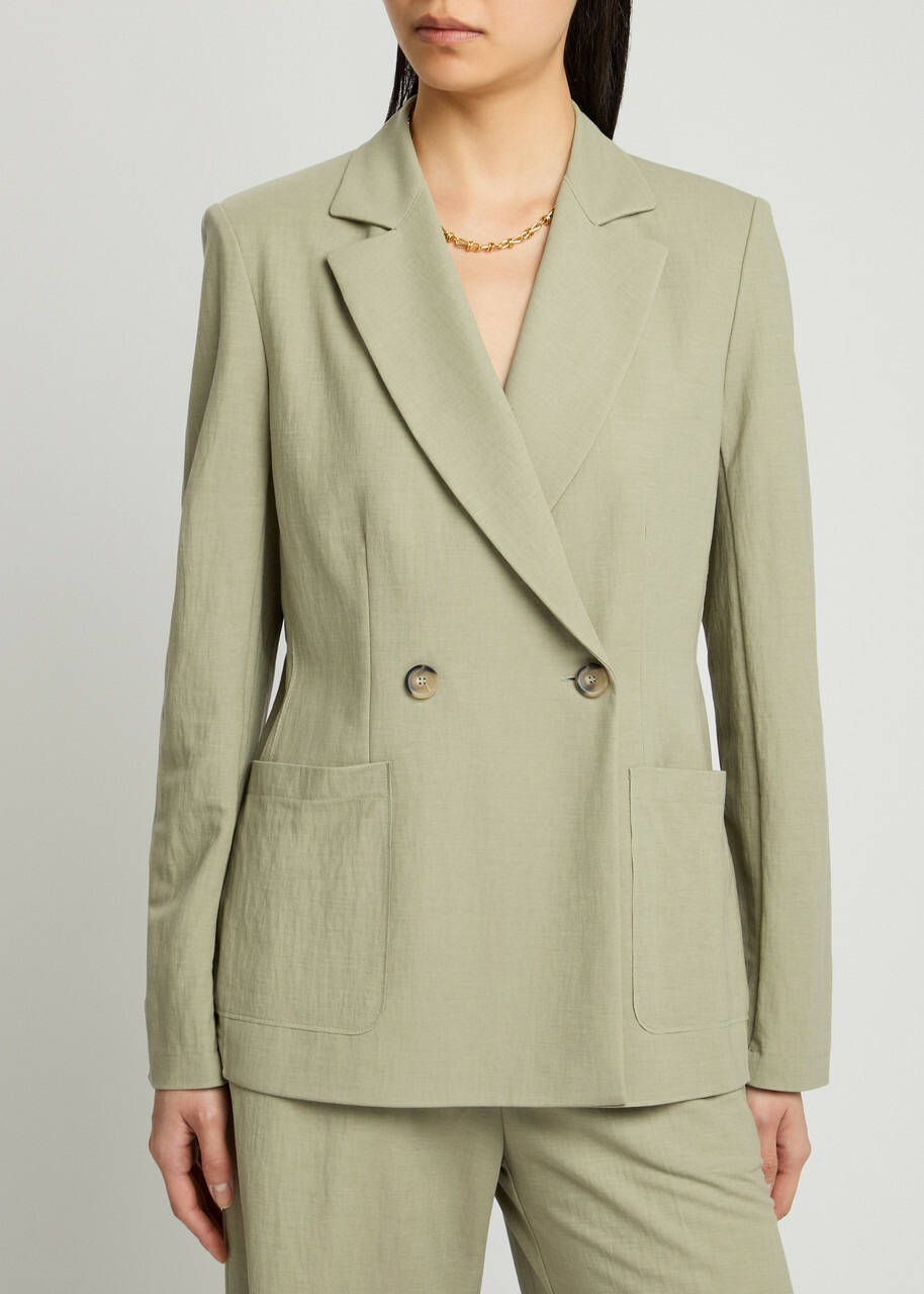 Harris Wharf London Double-breasted Woven Blazer Sage