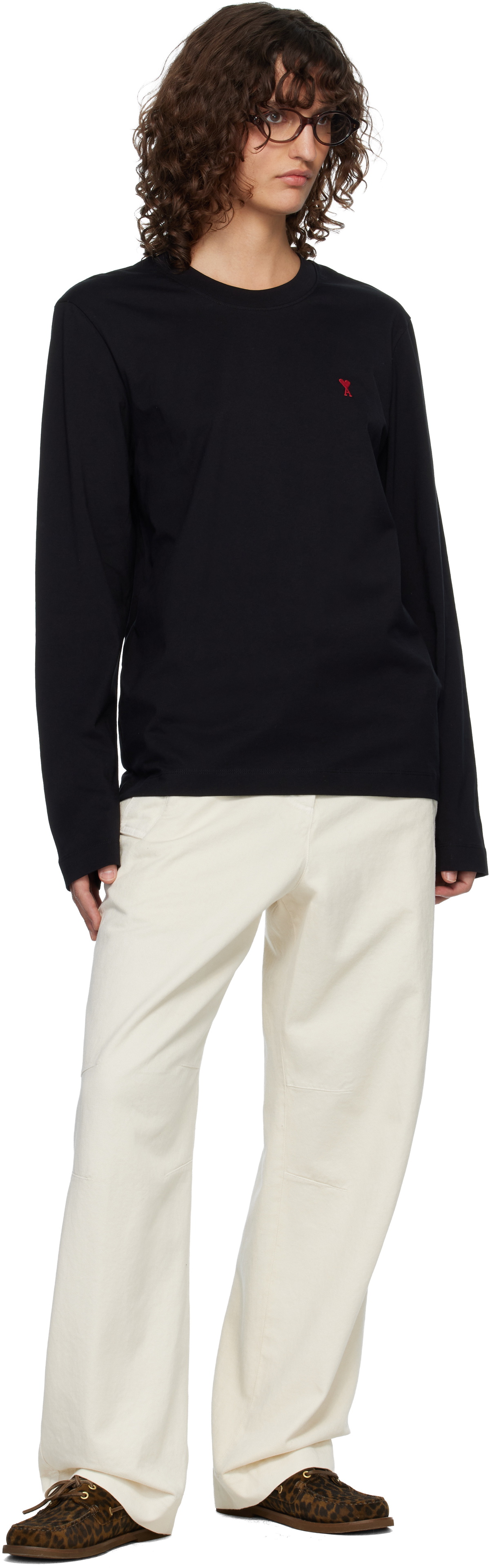 AMI Paris Black Ami de Coeur Long Sleeves T-shirt