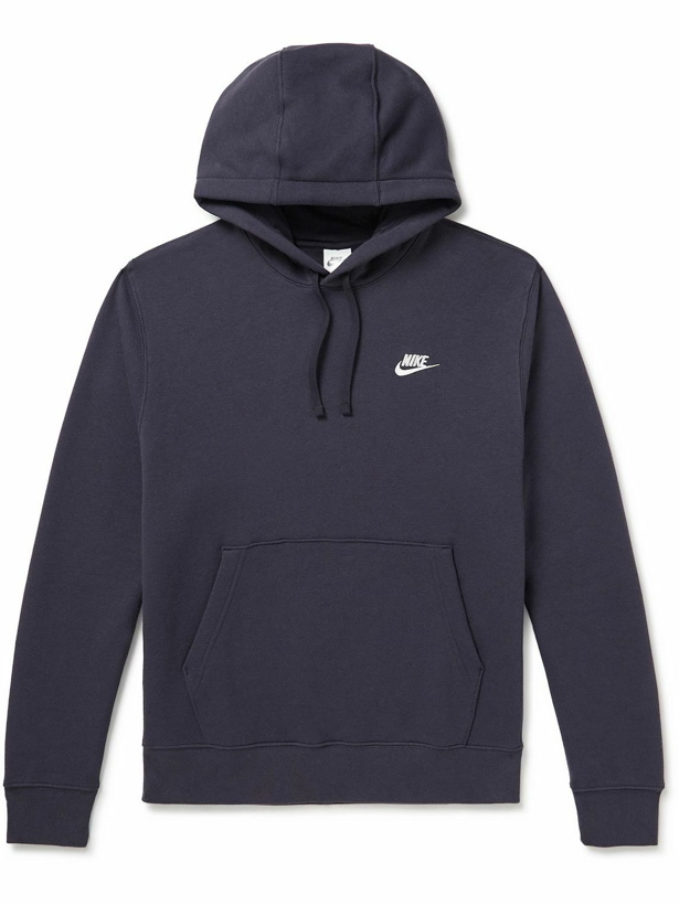 Photo: Nike - Logo-Embroidered Cotton-Blend Jersey Hoodie - Blue