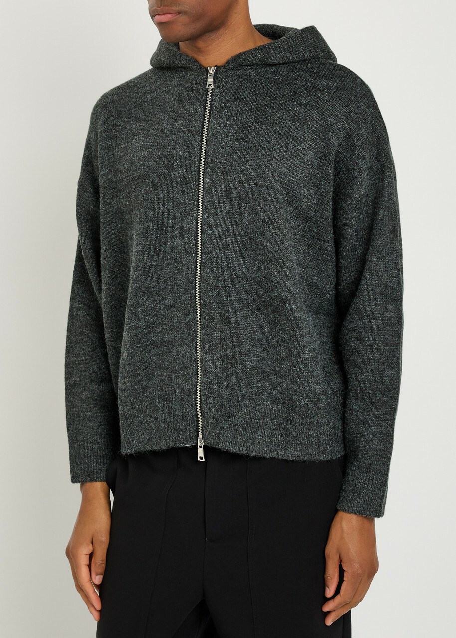 Mki Miyuki Zoku Logo-embroidered Hooded Brushed Knit Jumper Charcoal
