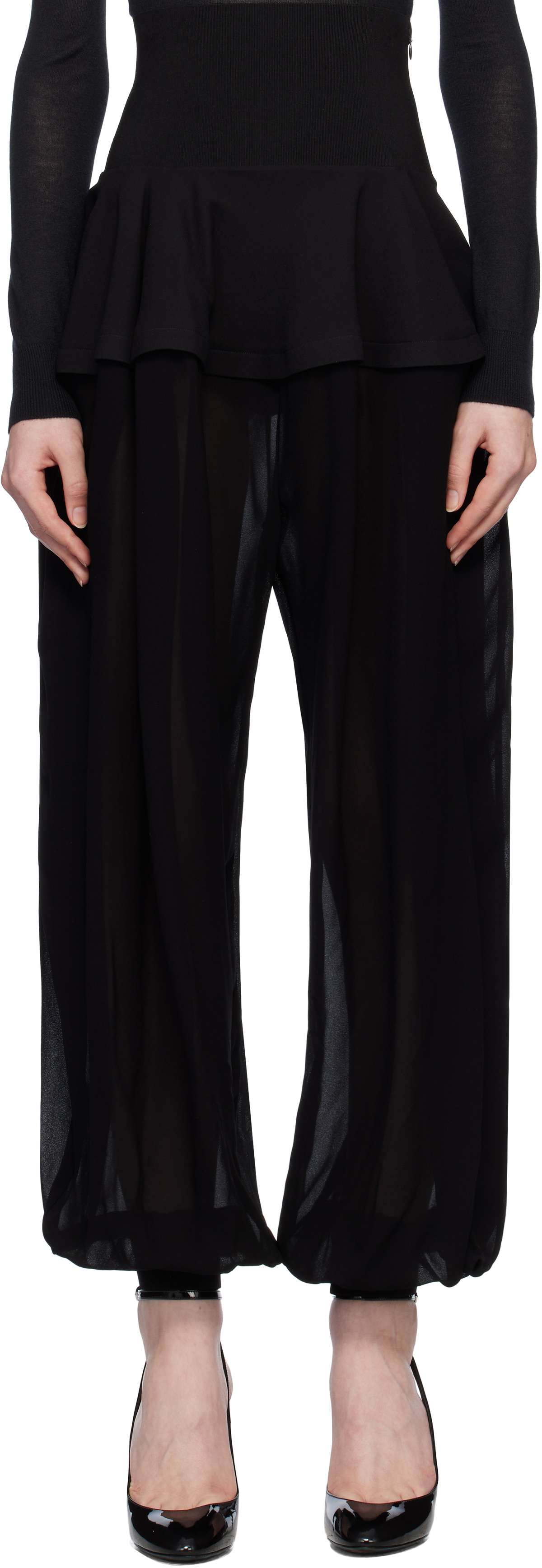 【関税&送料込】Alaia Peplum Trousers In Poplin ALAÏA Black Georgette Peplum Trousers ALAÏA