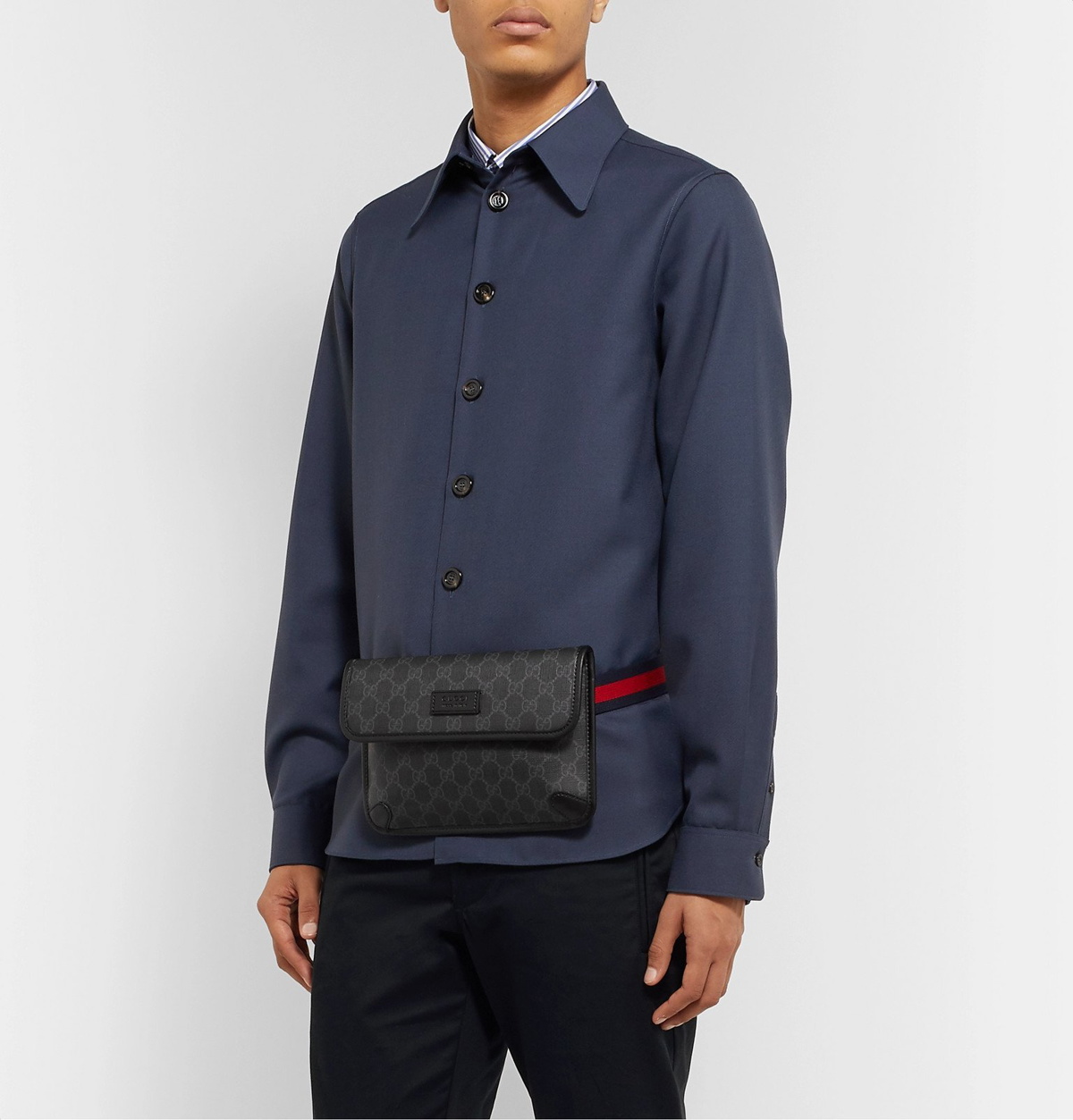 GUCCI Leather-Trimmed Monogrammed Canvas Belt Bag for Men