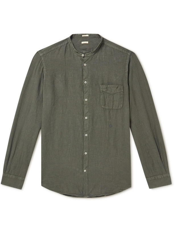 Photo: Massimo Alba - Grandad-Collar Linen-Gauze Shirt - Green