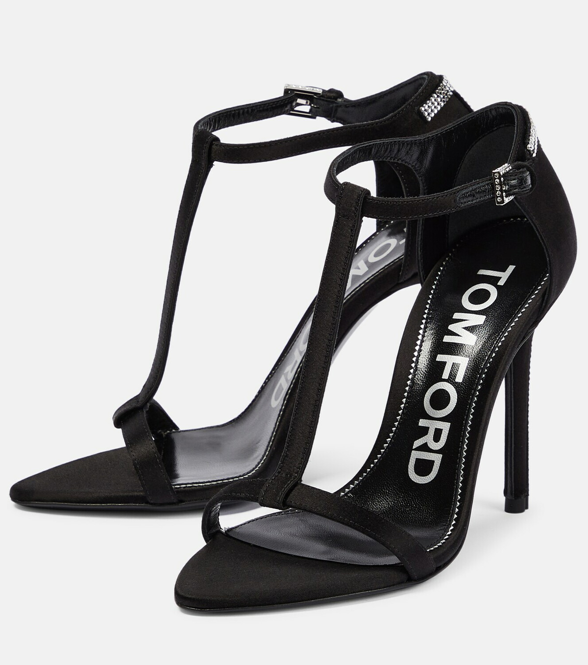 [TOM FORD] T クリスタル サテン サンダル Tom Ford - T crystal-embellished satin sandals TOM FORD