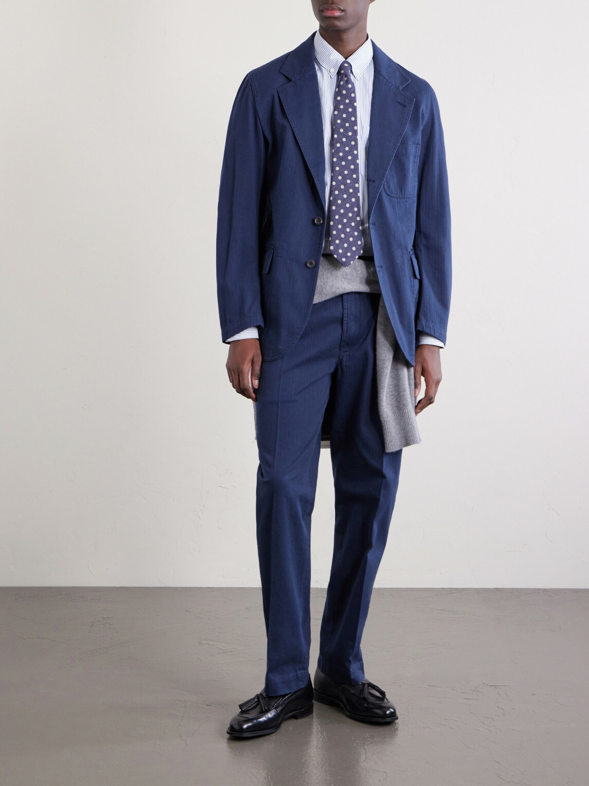 Drake's - Games Straight-Leg Herringbone Cotton Suit Trousers - Blue