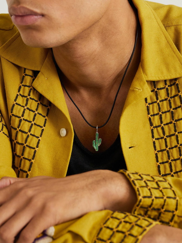 Photo: Annoushka - Arizona Cactus 18-Karat White Gold, Tsavorite and Leather Pendant Necklace