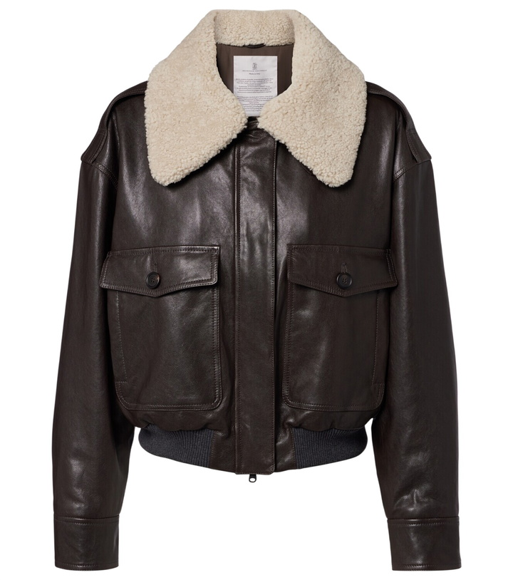 Photo: Brunello Cucinelli Shearling-trimmed leather bomber jacket