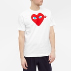 Comme des Garçons Play Men's Double Heart Logo T-Shirt in White/Red/Blue