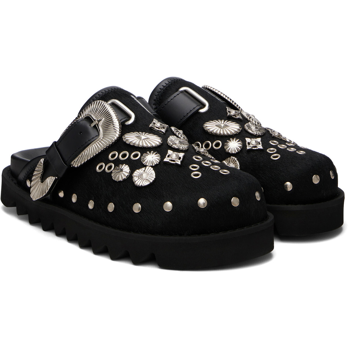 Toga Pulla Black Eyelet Metal Clog Loafers