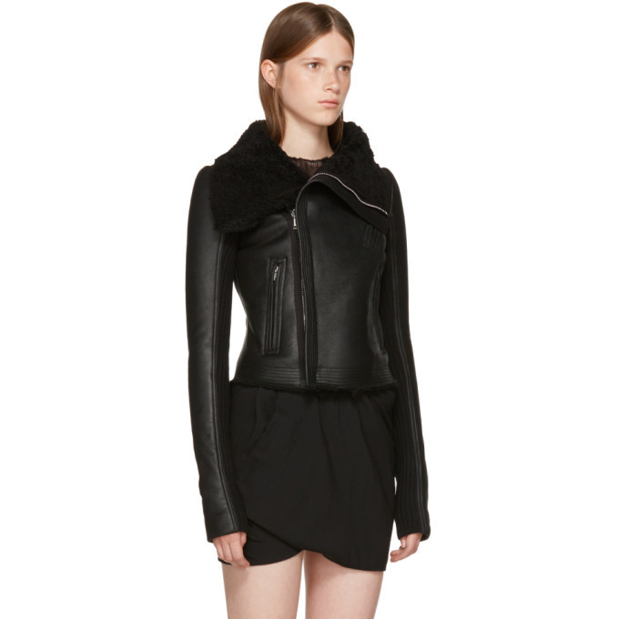 Rick Owens Black Shearling Classic Biker Jacket Rick Owens