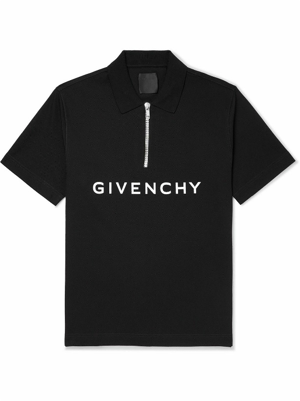 Photo: Givenchy - Logo-Print Cotton-Piqué Half-Zip Polo Shirt - Black