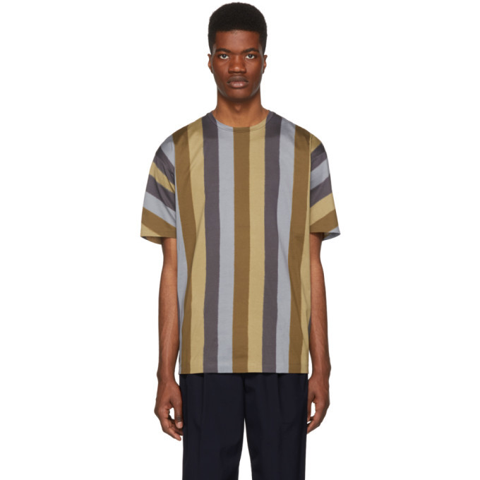 Issey Miyake Men Beige and Blue Dyeing Stripe T-Shirt Issey Miyake Men