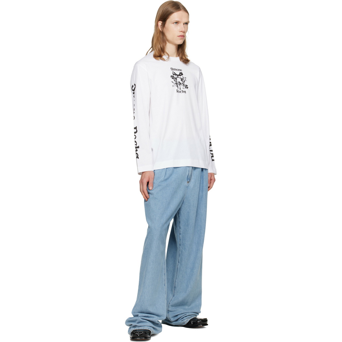 Simone Rocha White 'Coming Up Roses' Print Long Sleeve T-shirt