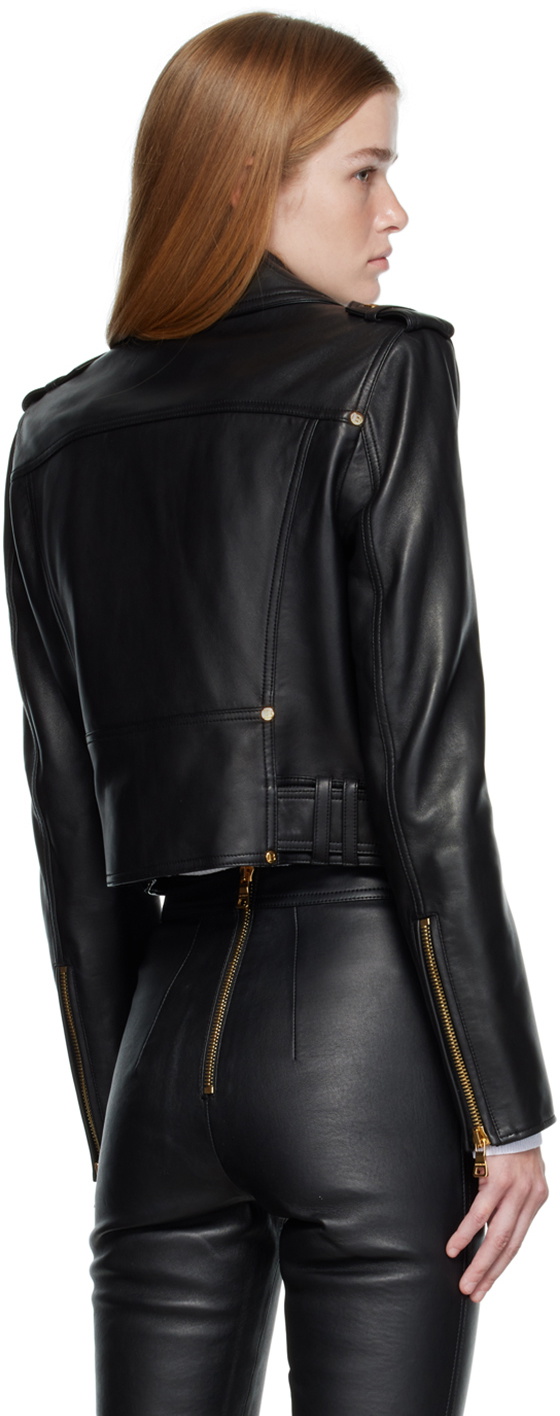 Balmain Women's Cropped Leather Biker Jacket