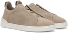 ZEGNA Taupe Canvas Triple Stitch Sneakers