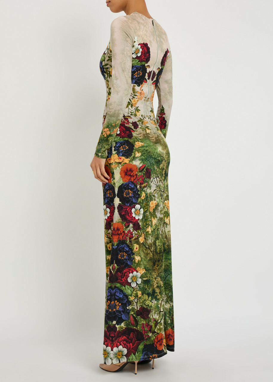 Alice + Olivia Delora Floral-print Jersey Maxi Dress Green