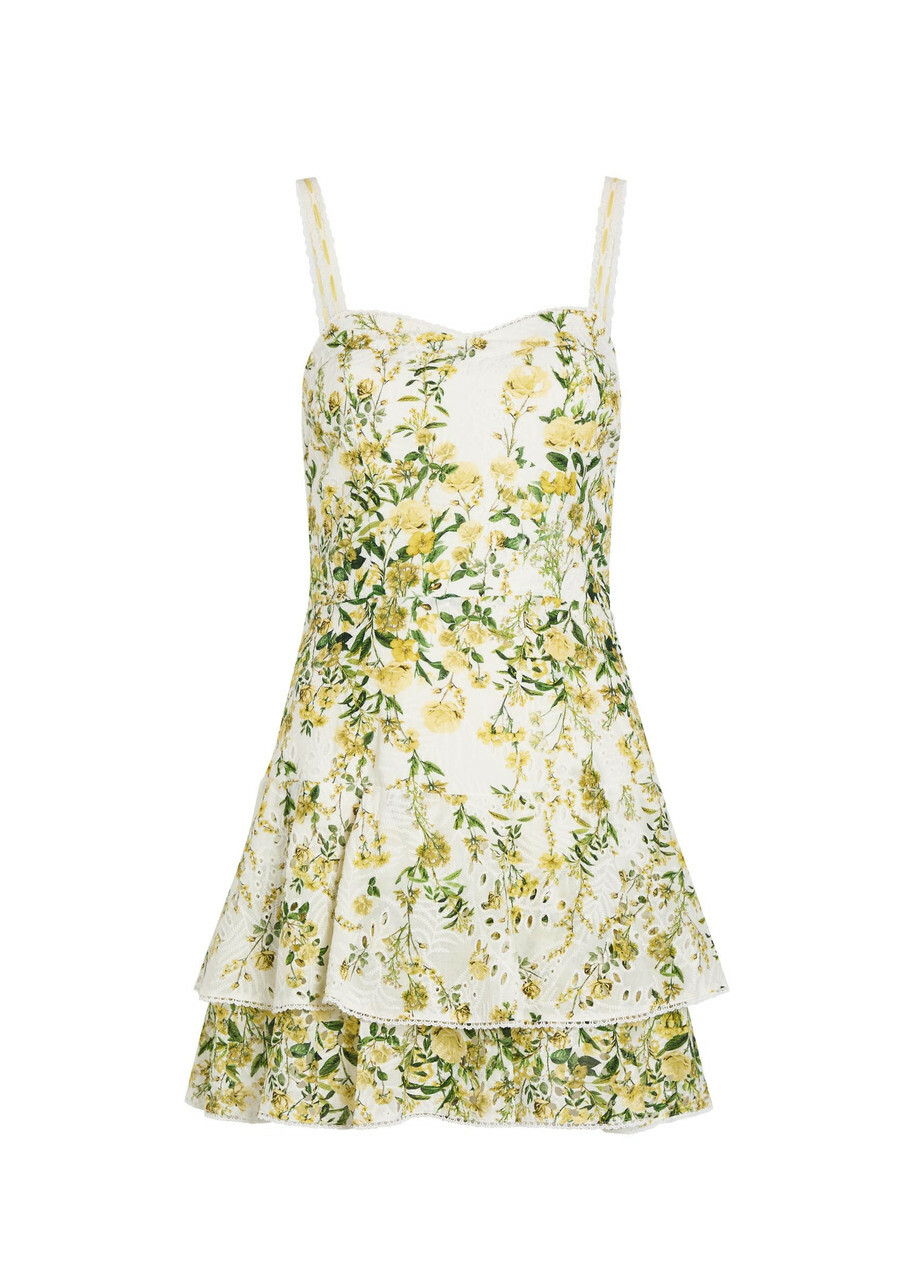 Alice + Olivia Meredith Floral-embroidered Cotton Mini Dress Multicoloured