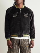 KAPITAL - Souvenir Padded Embroidered Cotton-Velvet Bomber Jacket - Black