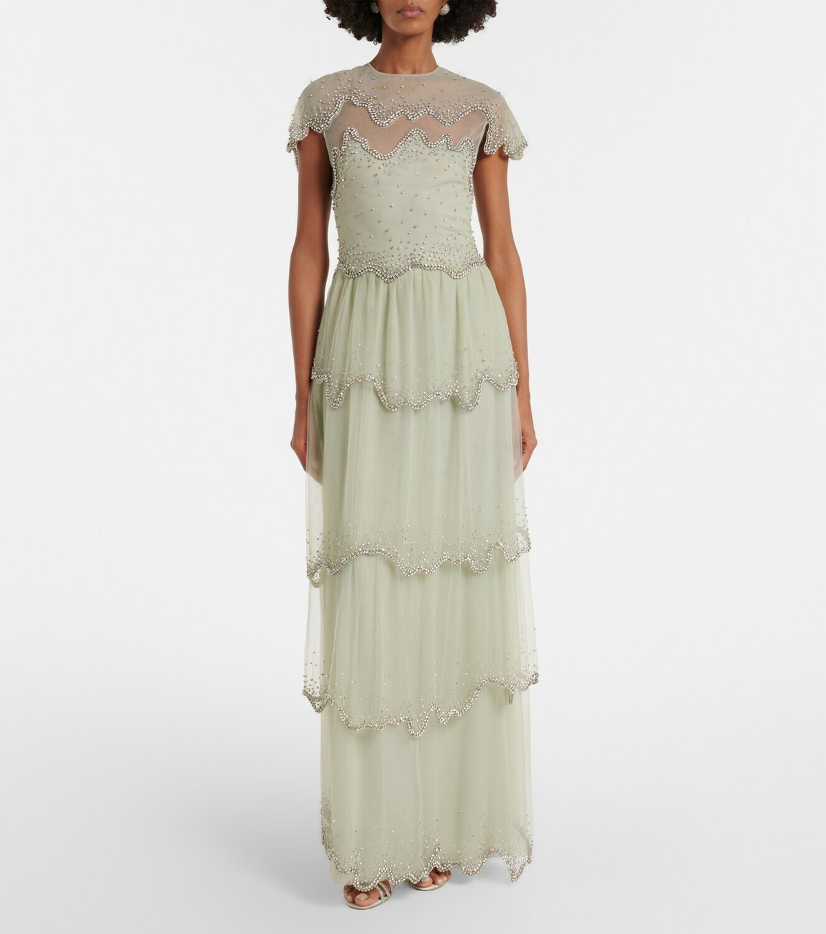 Costarellos Zaria embellished tiered tulle gown