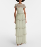 Costarellos Zaria embellished tiered tulle gown