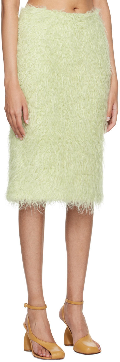 Dries Van Noten Green Mohair Faux-Fur Midi Skirt Dries Van Noten
