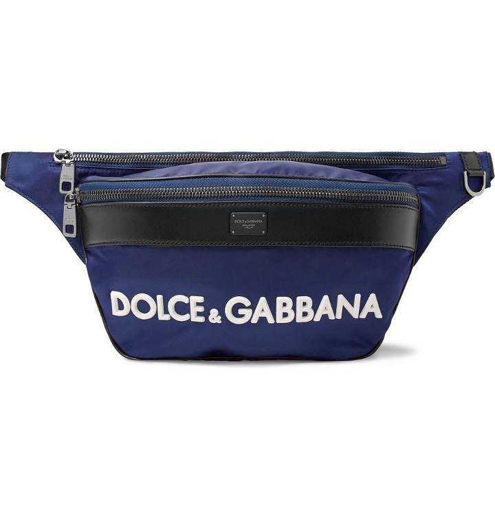 Photo: Dolce & Gabbana - Logo-Appliquéd Leather-Trimmed Shell Belt Bag - Navy