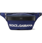 Dolce & Gabbana - Logo-Appliquéd Leather-Trimmed Shell Belt Bag - Navy