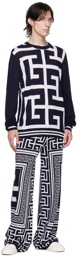 Balmain White & Navy Jacquard Sweater