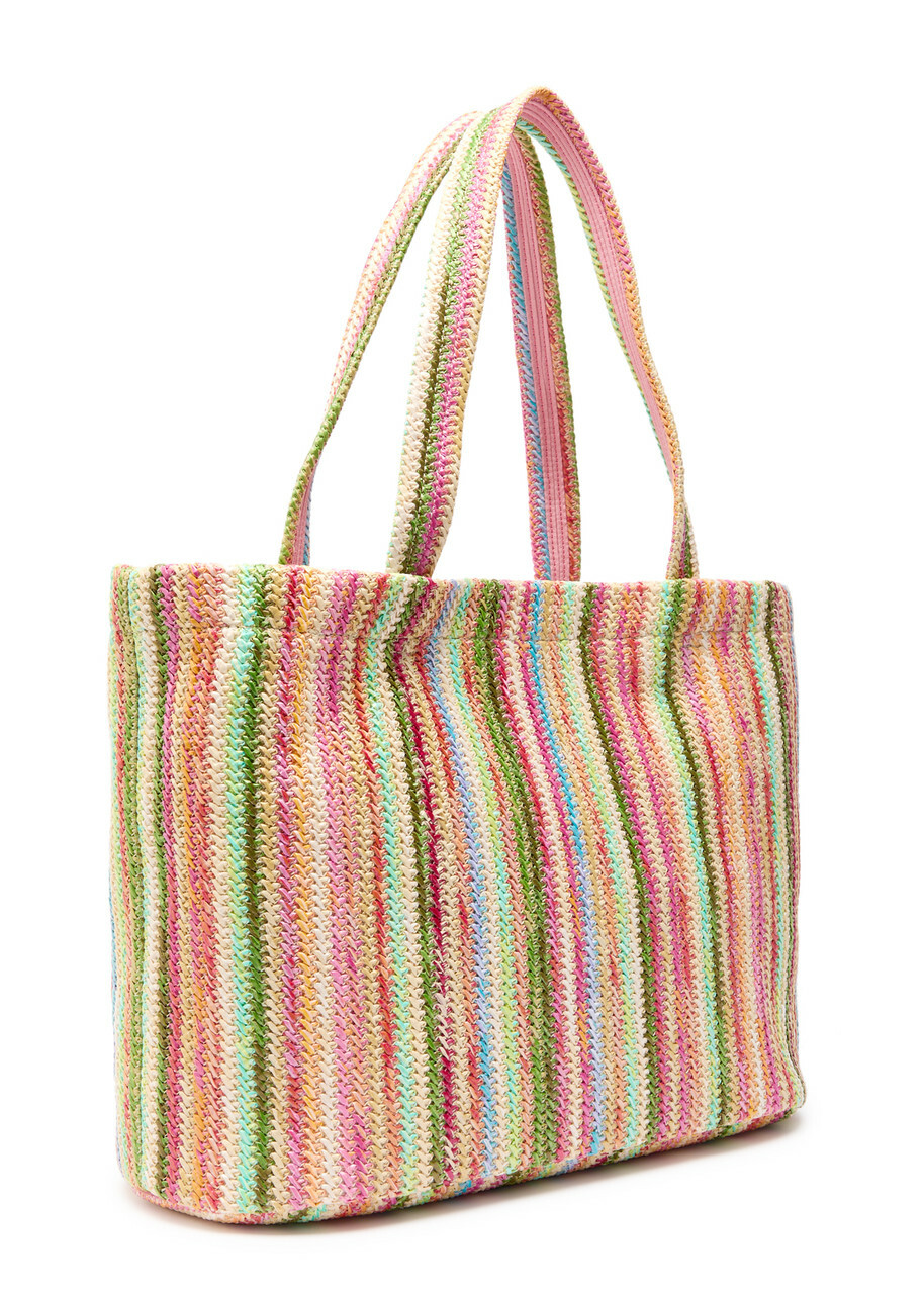 Jimmy Choo Beach Striped Raffia Tote - Green - One Size