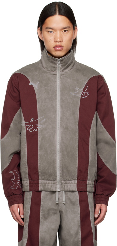 Photo: KidSuper Gray & Burgundy Puma Edition Track Jacket