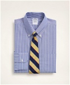 Brooks Brothers Men's Stretch Regent Regular-Fit Dress Shirt, Non-Iron Poplin Button-Down Collar Ground Stripe | Blue