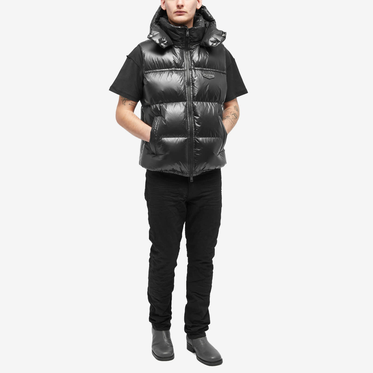 Purple Brand Men's Nylon Puffer Vest in Black