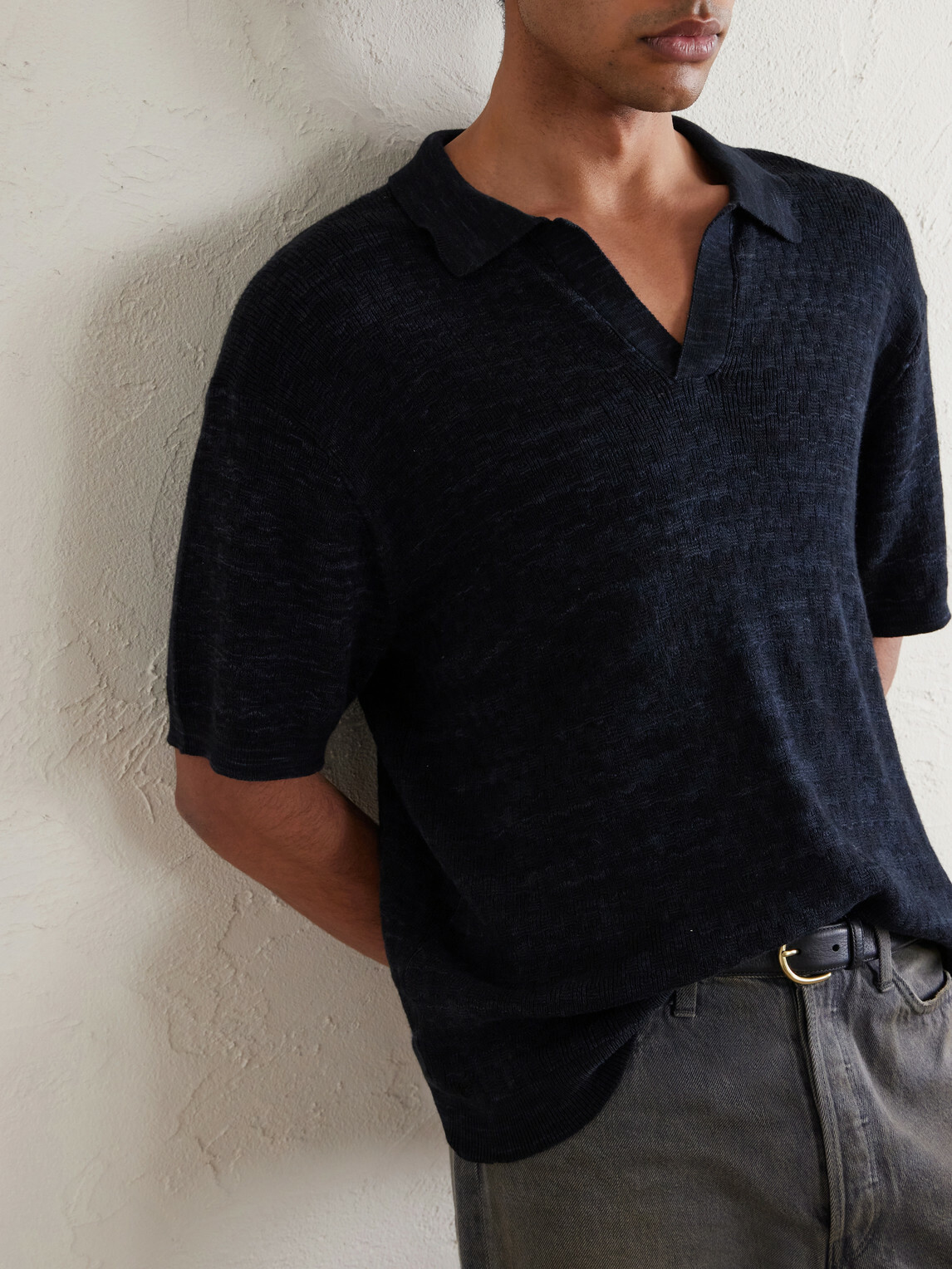 3sixteen - Knitted Cotton Polo Shirt - Black