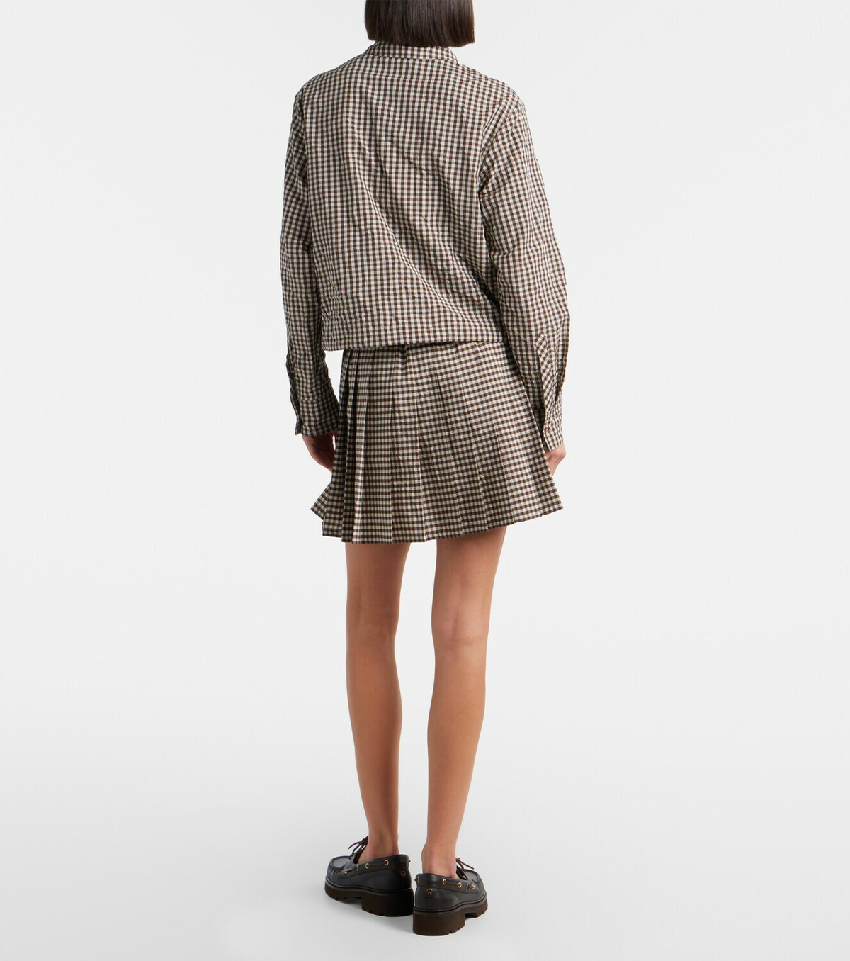 Moncler Pleated gingham cotton-blend miniskirt