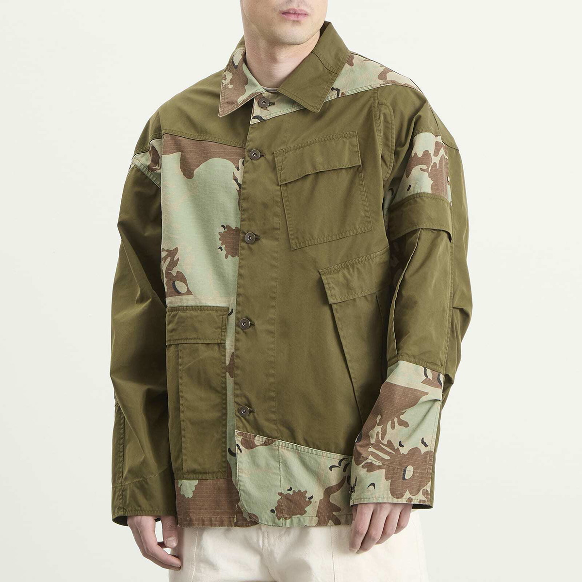 NOMARHYTHM TEXTILE Men's x Needles Rebuild Coverall Jacket in Olive X Camo