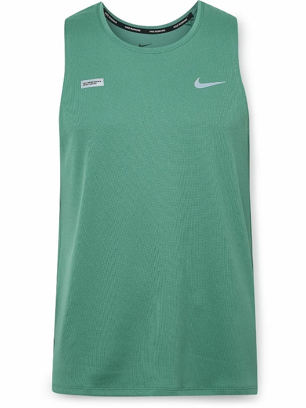 Photo: Nike Running - Miler Flash Logo-Print Appliquéd Dri-FIT Mesh Tank Top - Green