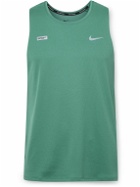 Nike Running - Miler Flash Logo-Print Appliquéd Dri-FIT Mesh Tank Top - Green