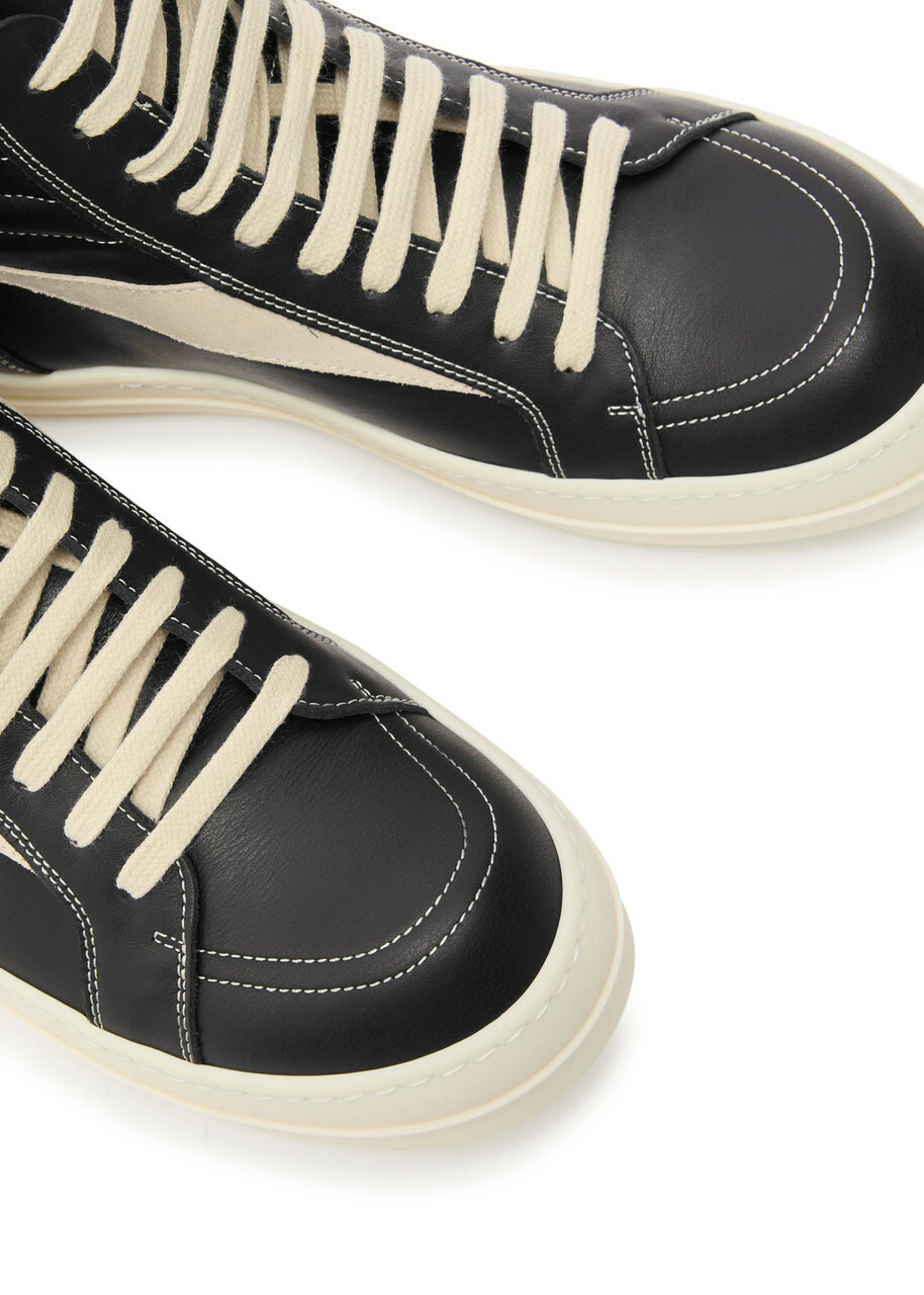 Rick Owens Hollywood Vintage Panelled Leather Hi-top Sneakers Black