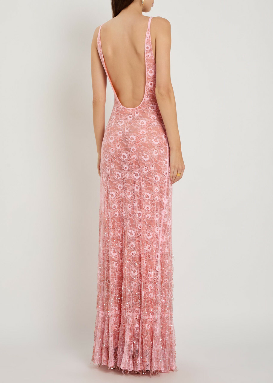 Roberta Einer Anita Embellished Floral-lace Maxi Dress Pink