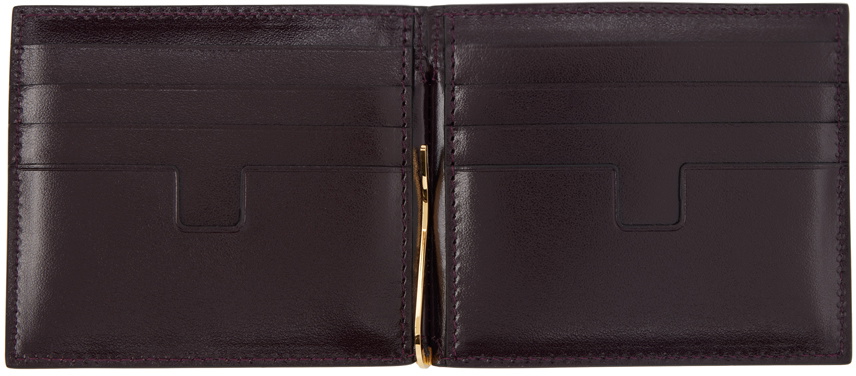 TOM FORD Burgundy Shiny Croc T Line Money Clip Wallet TOM FORD