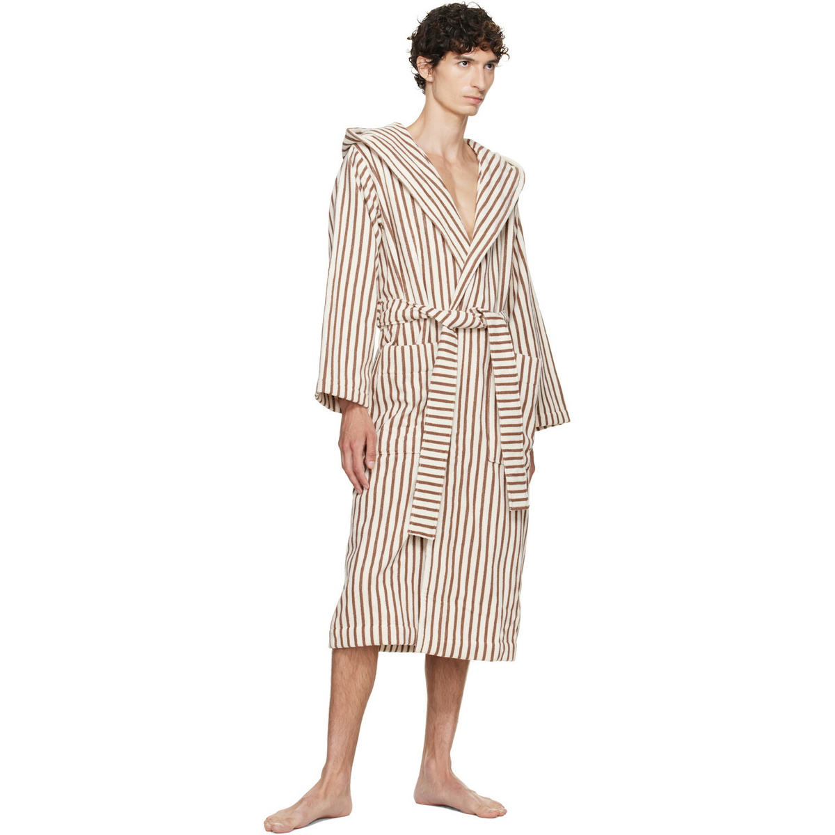 Tekla Off-White & Brown Terry Hooded Bathrobe