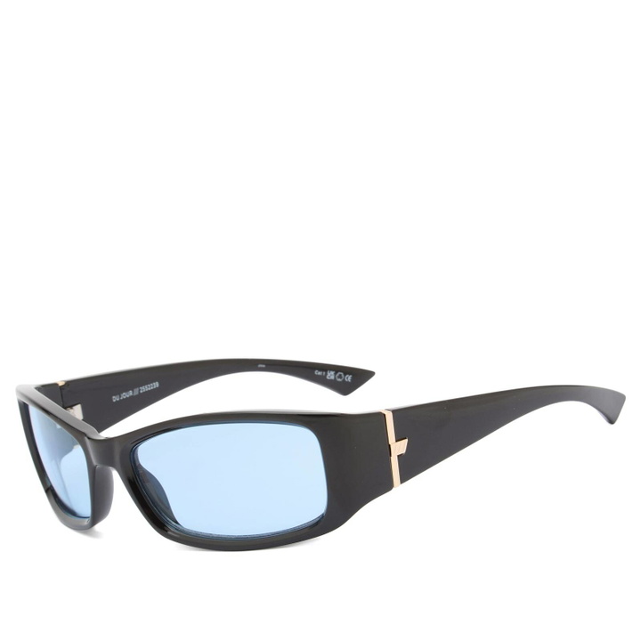 Photo: Le Specs Du Jour Sunglasses in Black/Sky Blue Tint 