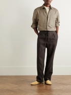 Stòffa - Straight-Leg Pleated Linen Drawstring Trousers - Brown