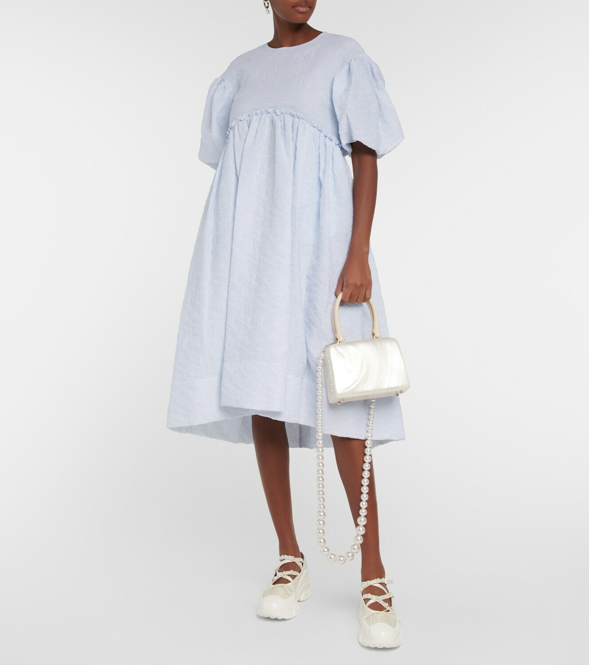 ■Simone Rocha■パフスリーブコットンポプリンミディドレス Simone Rocha - Puff-sleeve cotton-blend midi dress Simone Rocha