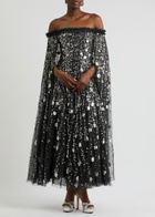 Needle & Thread Shooting Stars Embellished Tulle Cape Gown Gunmetal