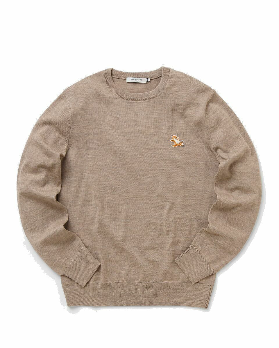 Photo: Maison Kitsune Chillax Fox Patch Classic R Neck Jumper Beige - Mens - Pullovers