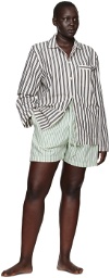 Tekla White & Green Striped Pyjama Shorts